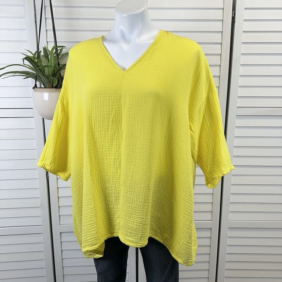 Bryn Walker Bax Tunic Top Yellow Incaberry Cotton Muslin Gauze‎ V-Neck Size XS - Picture 1 of 12